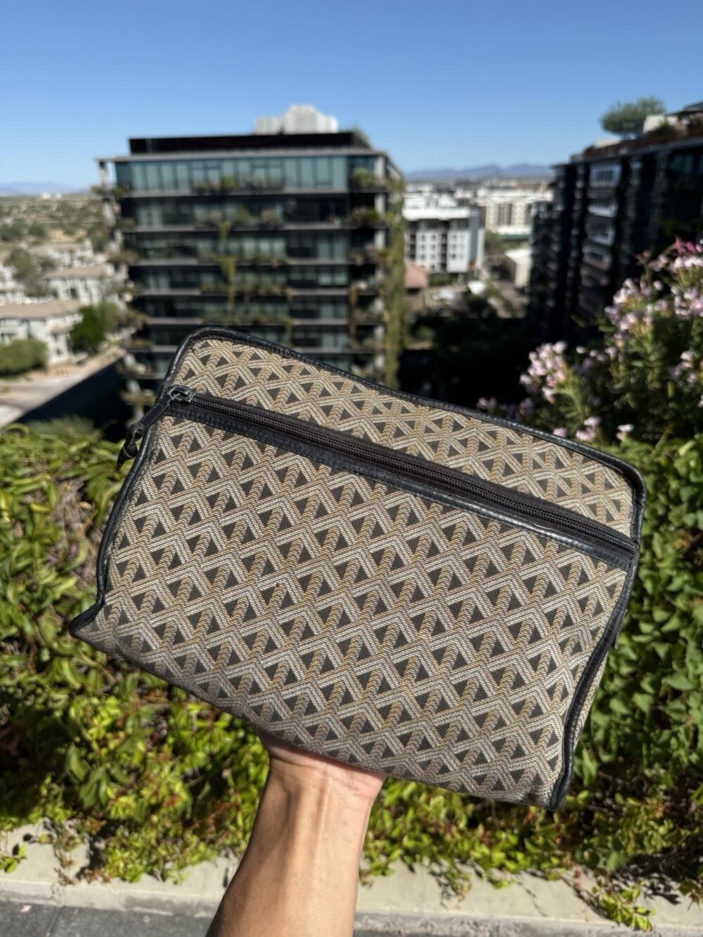 Vintage Goyard Clutch Travel Pouch Woven Chevron Canvas Leather 233 Paris